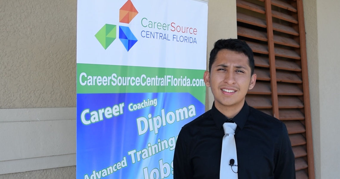 Student Standing in Career Source Banner